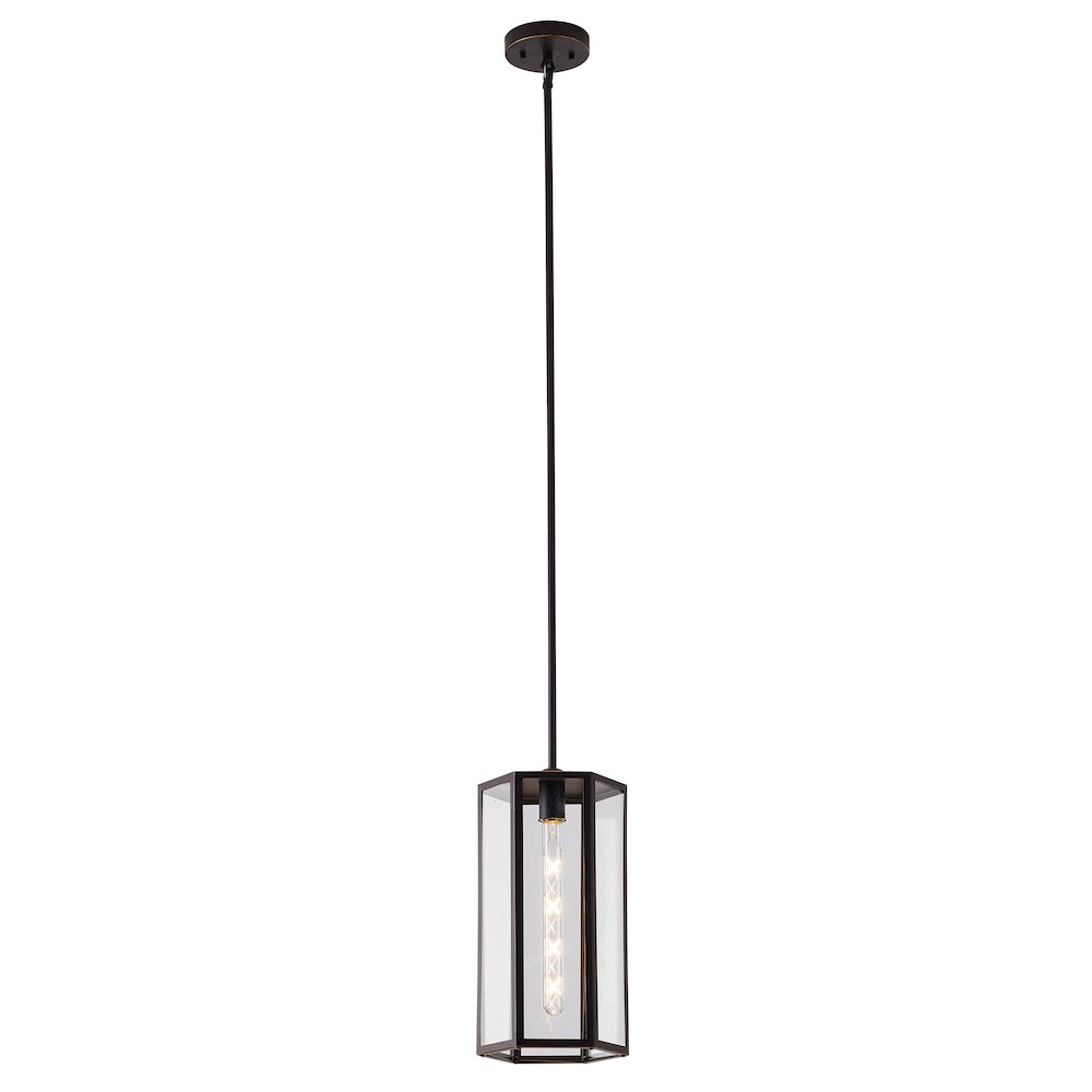1-Light Bronze Black Outdoor Pendant With A Clear Glass Shade