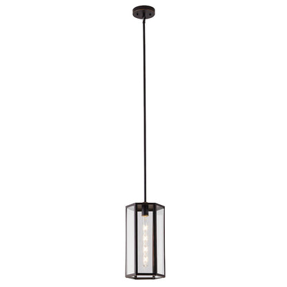 1-Light Bronze Black Outdoor Pendant With A Clear Glass Shade