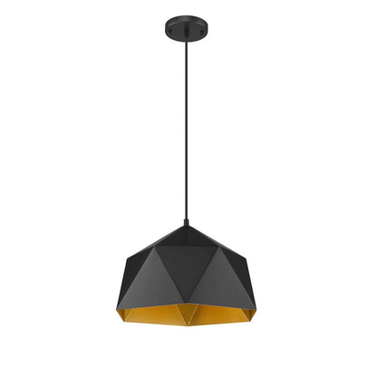 1-Light Black Metal Shade Pendant With A Gold Interior
