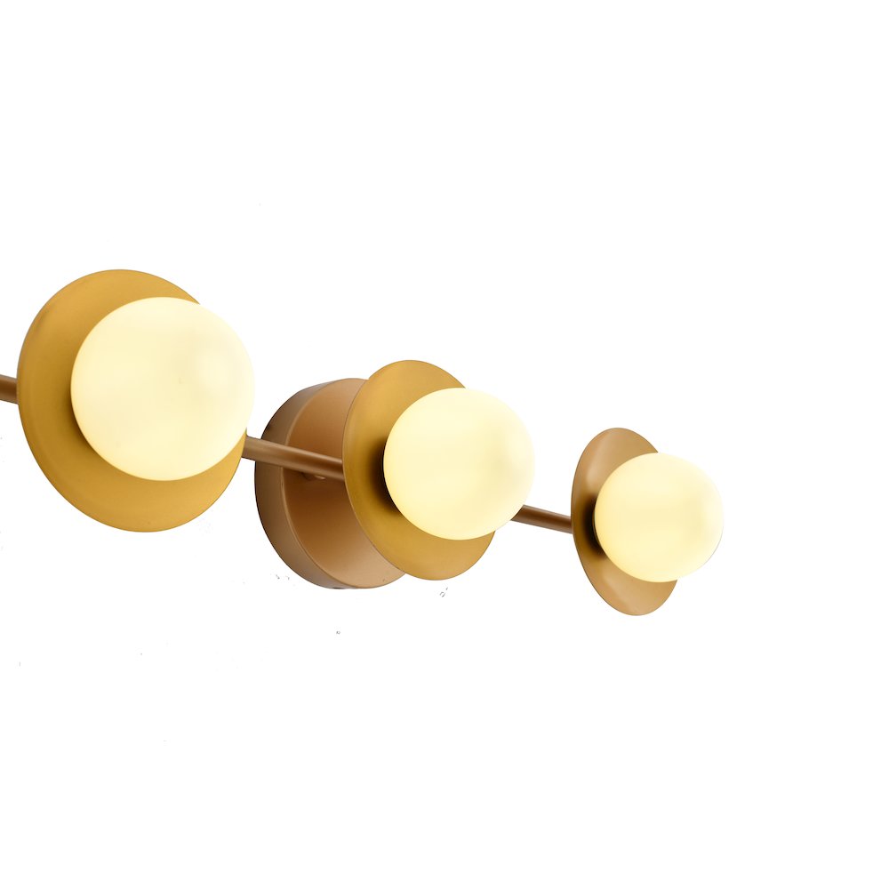3-Light Brass Wall Sconce With White Glass Shades