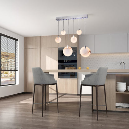1-Light Chrome Stainless Steel LED Pendant With A Round Spanish Alabaster