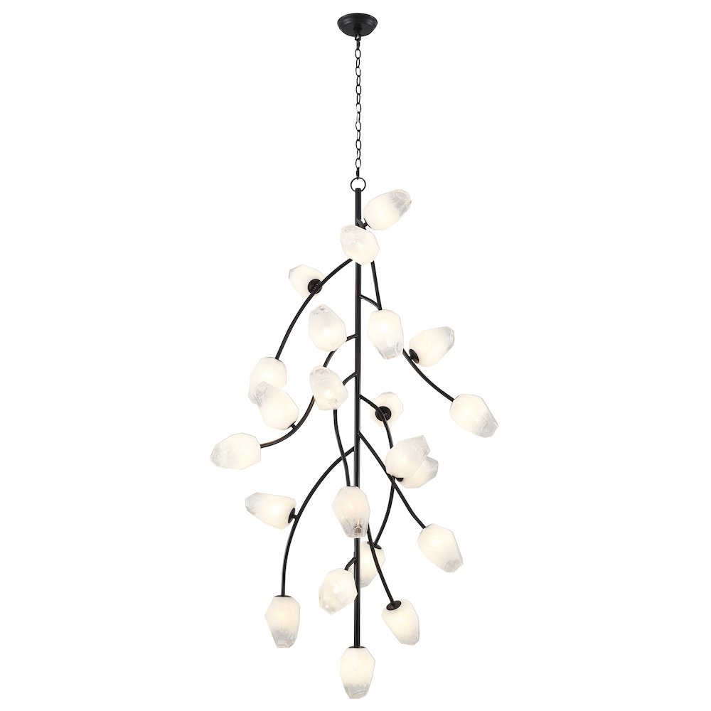 22-Light black iron frame chandelier with white glass shades