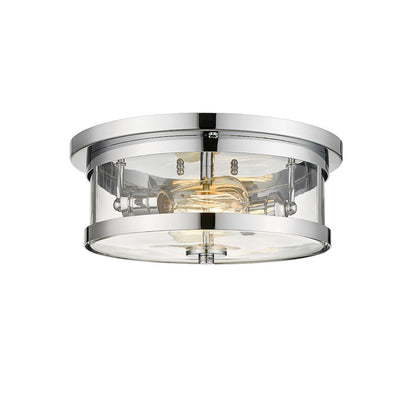 2-Light Chrome Flush Mount With A Clear Glass Shade