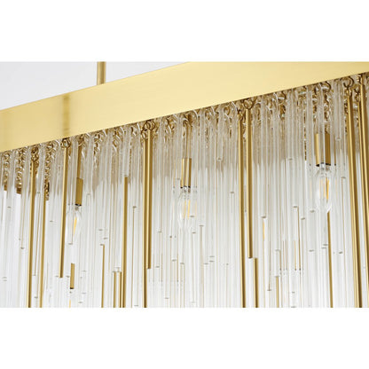 14-Light Satin Brass Chandelier With Clear Looped Glass