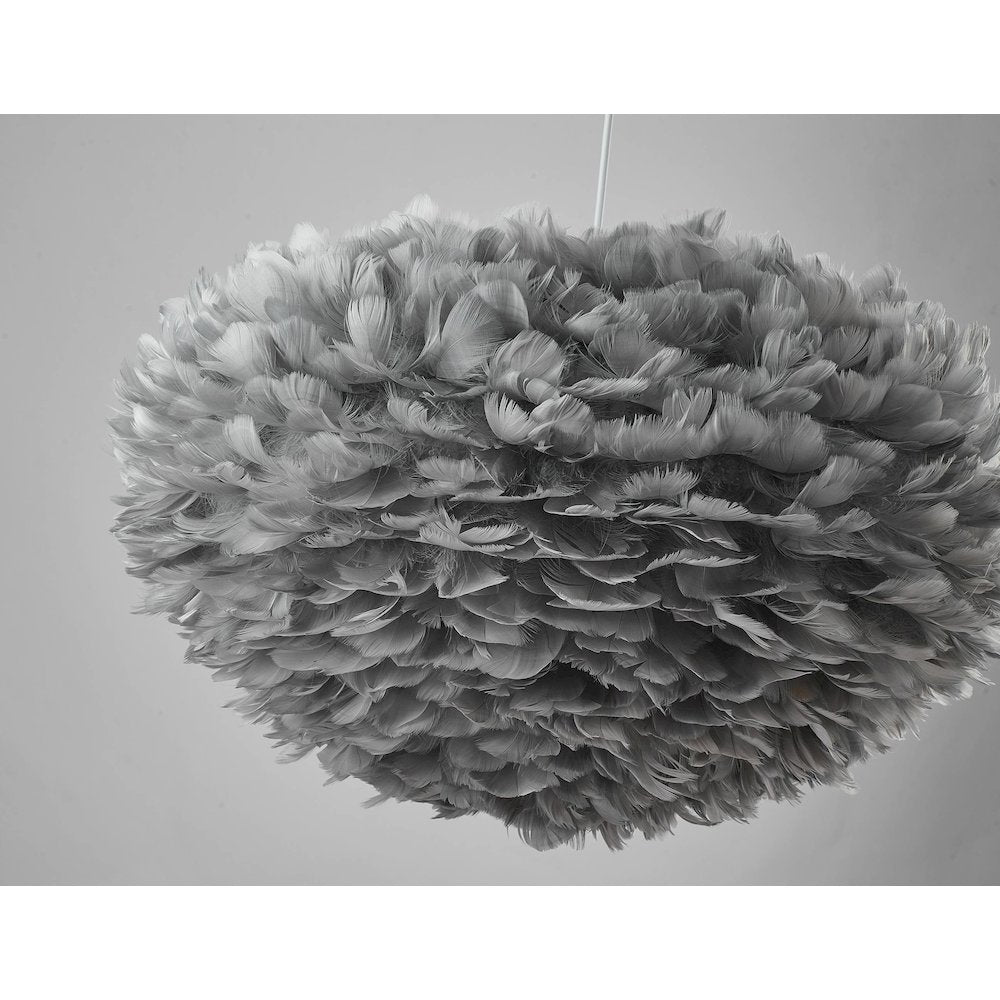 1-Light Light Grey Goose Fether Chandelier With A White Iron Frame