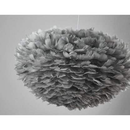 1-Light Light Grey Goose Fether Chandelier With A White Iron Frame
