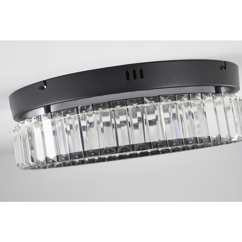 1-Light Satin Black Dimmable LED Flush Mount With Clear Crystals