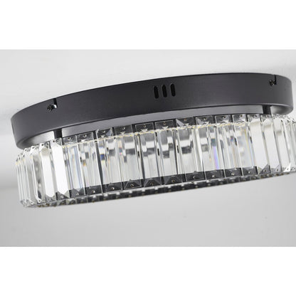 1-Light Satin Black Dimmable LED Flush Mount With Clear Crystals