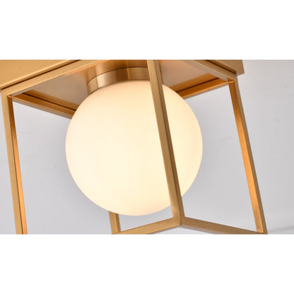 1-Light Brass Flush Mount With A White Glass Shade