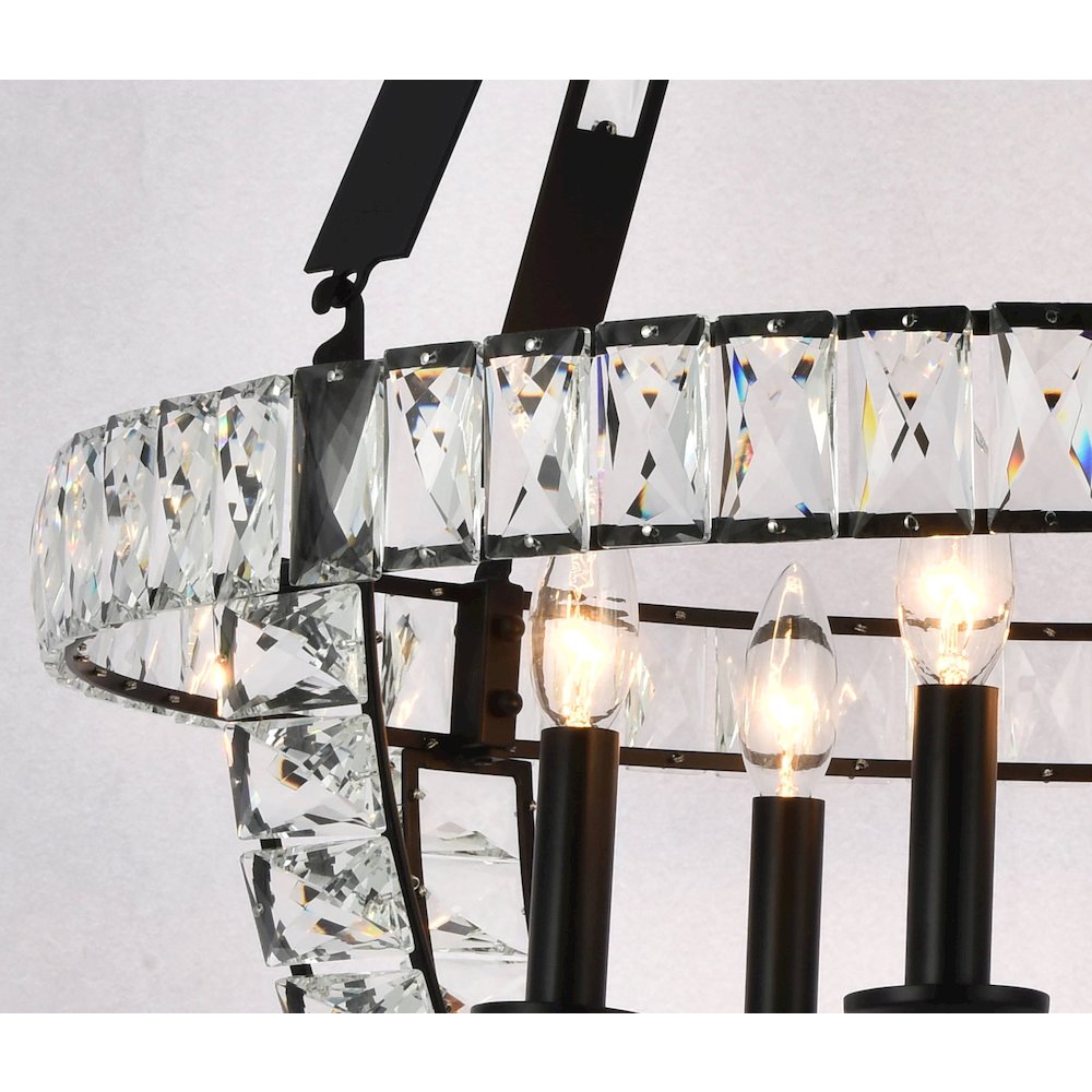 6-Light Matte Black Metal Chandelier With Clear Crystals