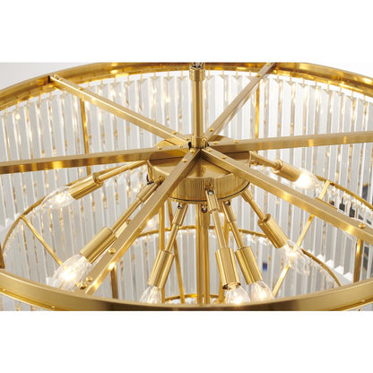 15-Light Gold Chandelier With Clear Hanging Crystal