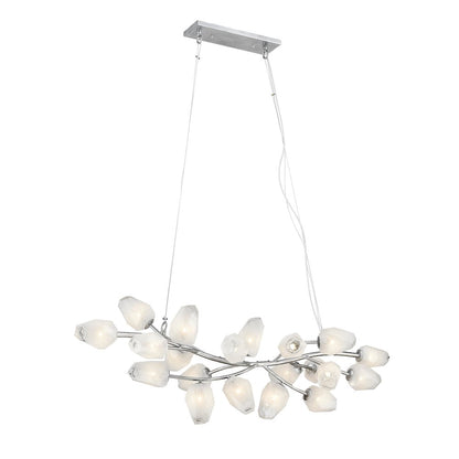 20-Light silver iron frame chandelier with white glass shades