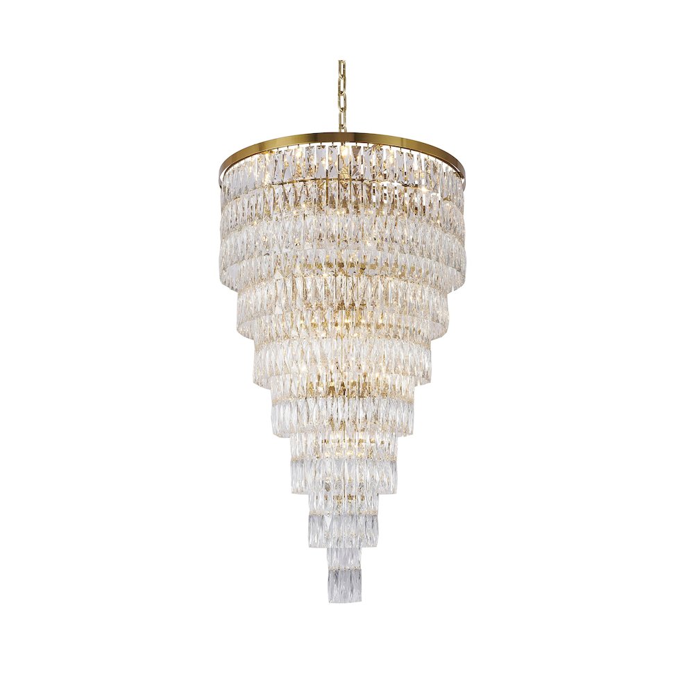 39-Light Gold Chandelier With Clear Hanging Crystals
