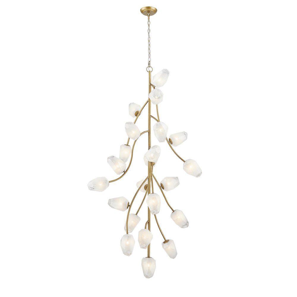 22-Light gold iron frame chandelier with white glass shades