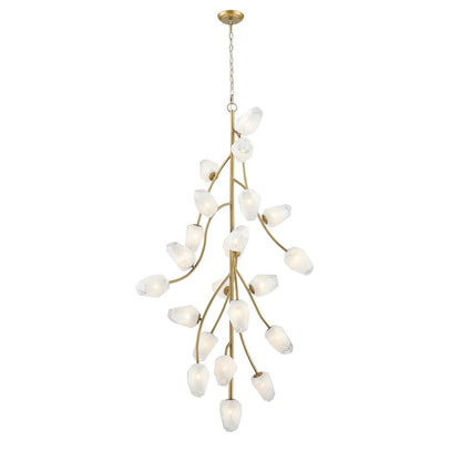 22-Light gold iron frame chandelier with white glass shades