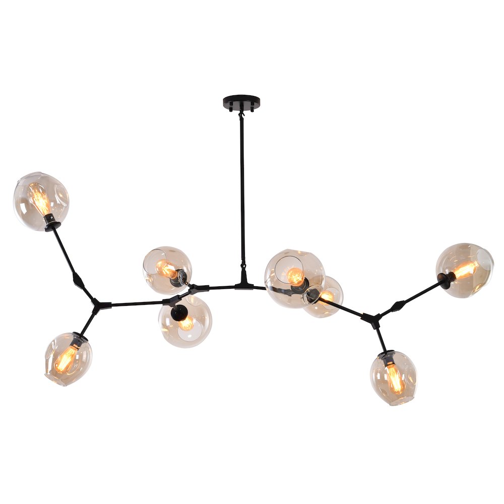 8-Light Matte Black Chandelier With Amber Glass Shades