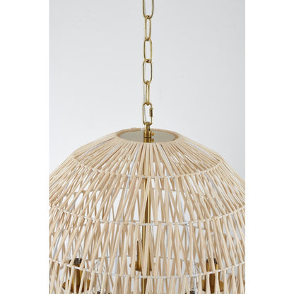5-Light Brass Chandelier With A Natural White Wood Vine Basket Shade