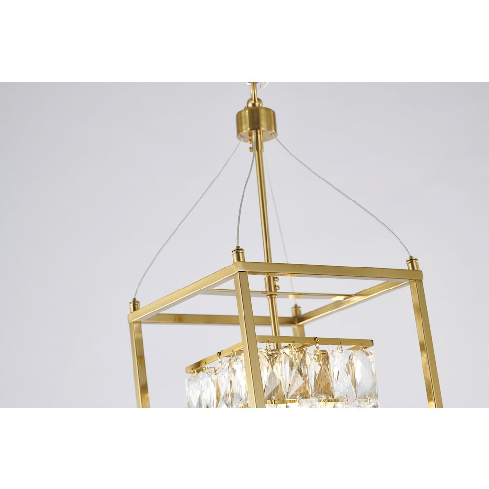 4-Light Antique Brass Cage Chandelier With Clear Crystals