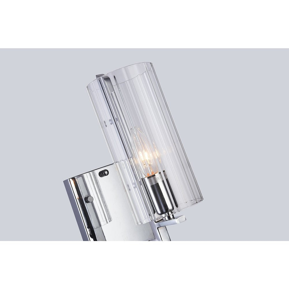 1-Light Chrome Wall Sconce With A Clear Glass Cylinder Shade