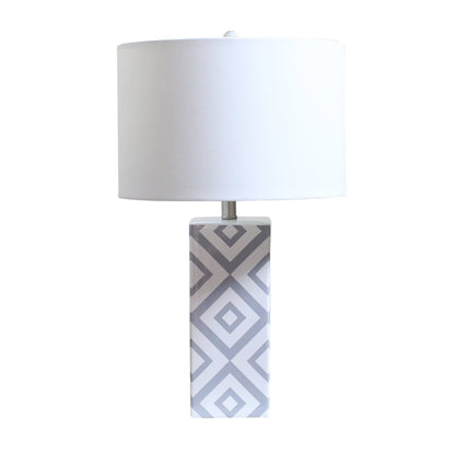 1-Light White And Grey Ceramic Table Lamp With A Shade