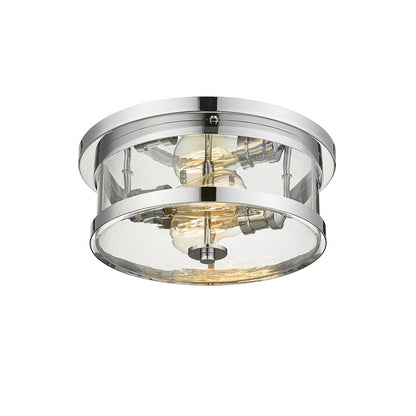 2-Light Chrome Flush Mount With A Clear Glass Shade