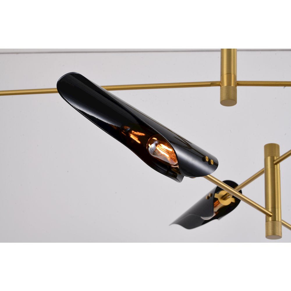 6-Light Brass Iron Chandelier With Smoke Black Tubed Shade