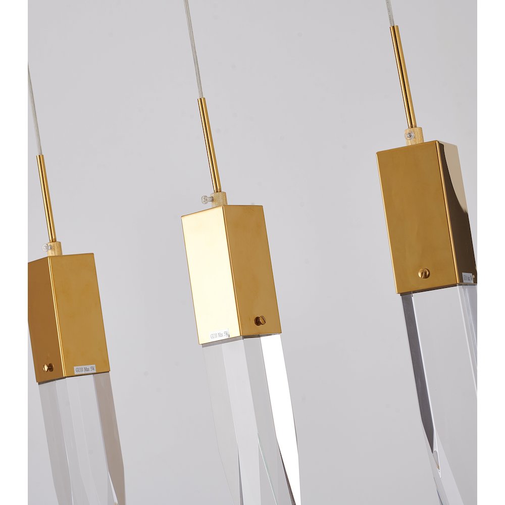 3-Light Gold Island Lighting With A Clear iceberg Crystal