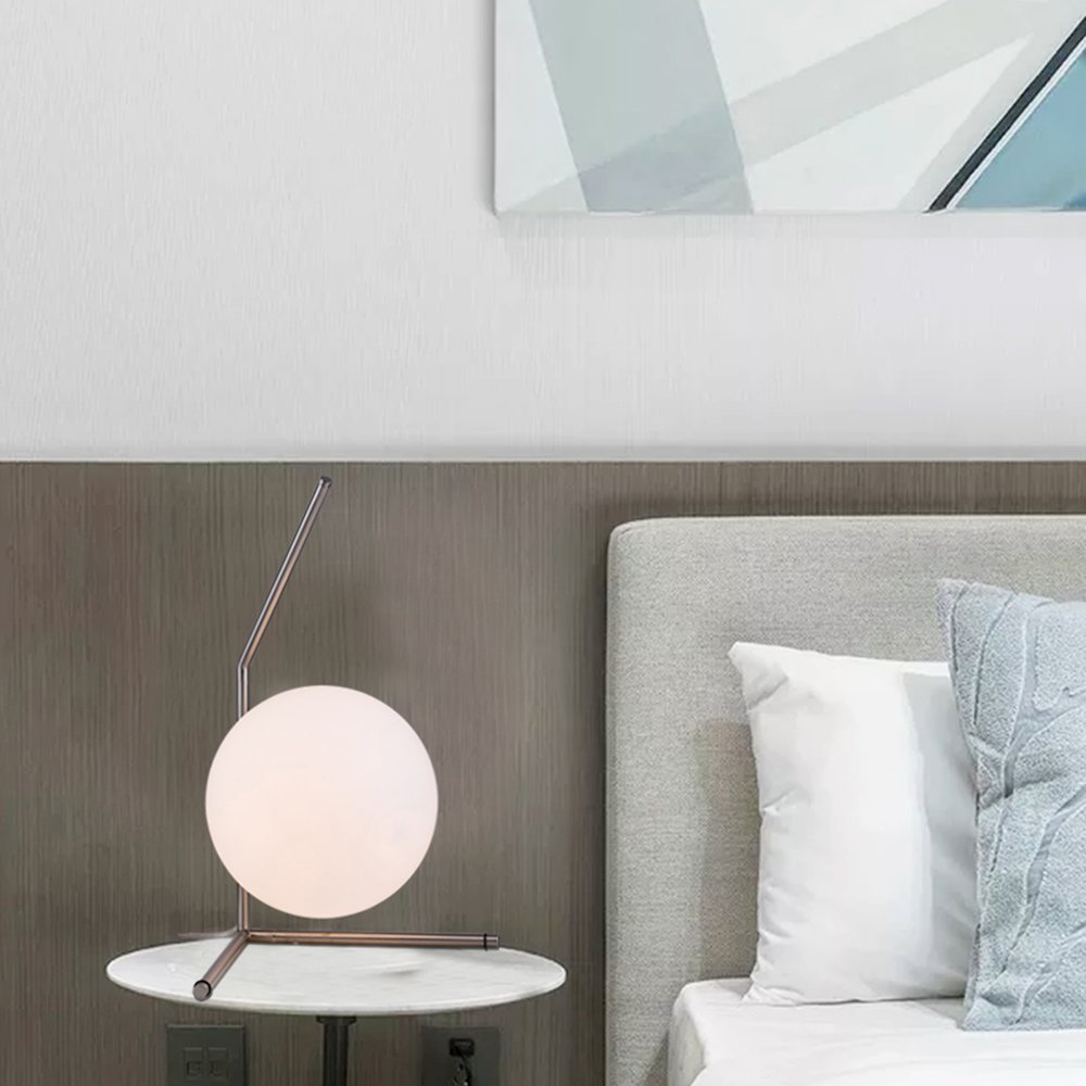 1-Light Satin Nickel Iron Table Lamp With A Milk White Glass Shade