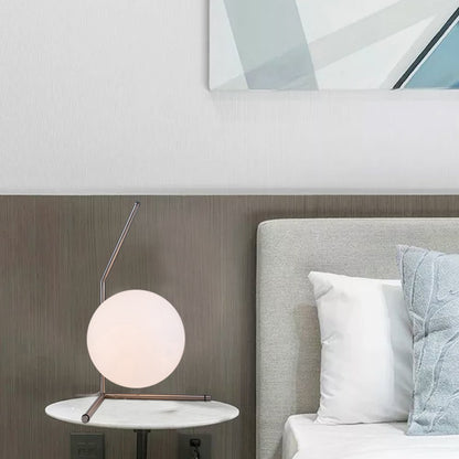 1-Light Satin Nickel Iron Table Lamp With A Milk White Glass Shade