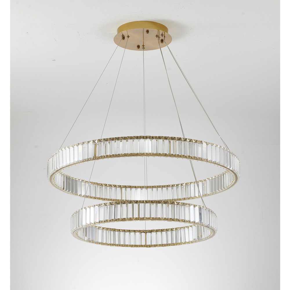 2-Light Gold Steel LED Chandelier With Crystals