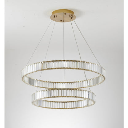 2-Light Gold Steel LED Chandelier With Crystals