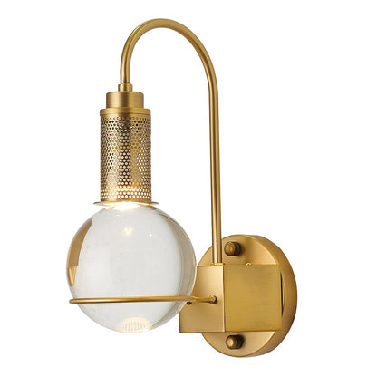 1-Light Antique Brass Metal Wall Sconce With A Clear Crystal Ball