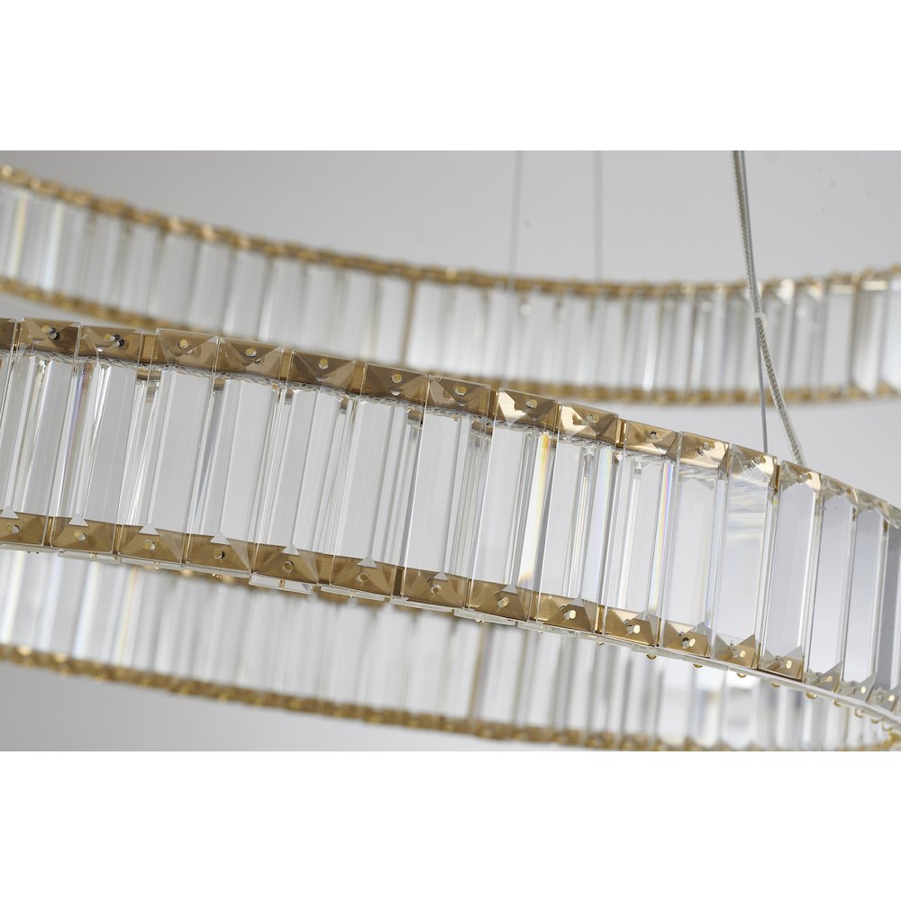 2-Light Gold Steel LED Chandelier With Crystals
