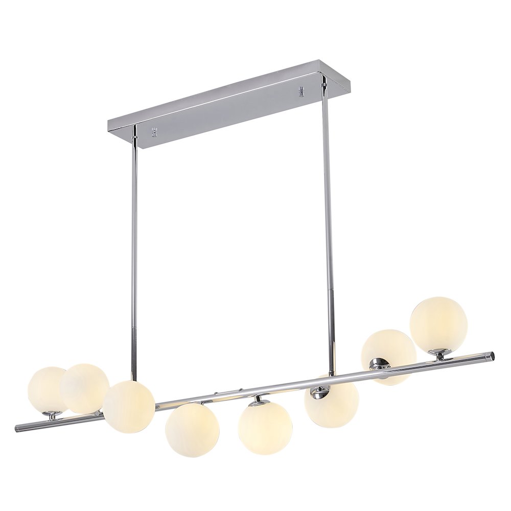 8-Light Chrome Metal Chandelier With White Glass Shades