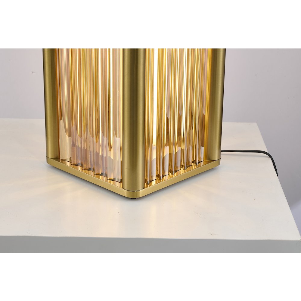1-Light Satin Brass Stainless Steel LED Table Lamp With Clear Glass Rods