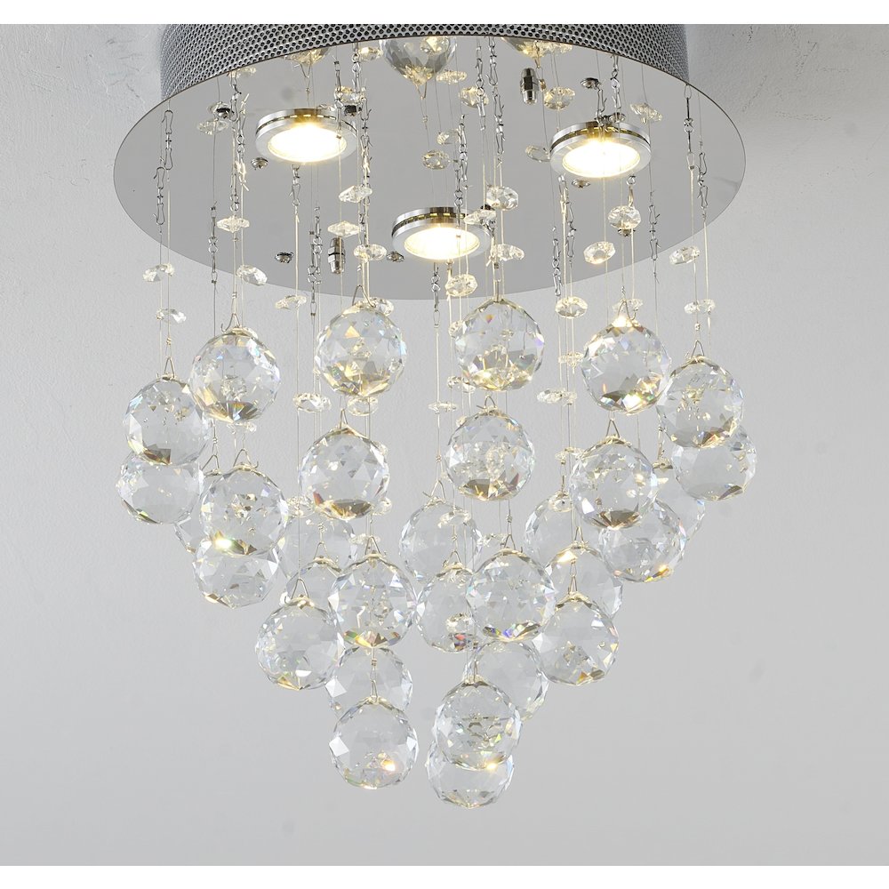 3-Light Chrome Flush Mount With Clear Crystals