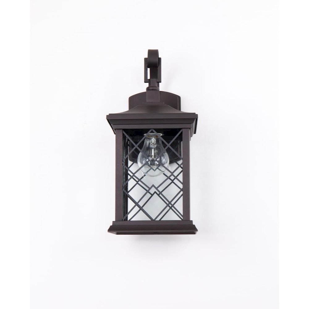 1-Light Bronze Metal Outdoor Wall Sconce With A Clear Glass Shade