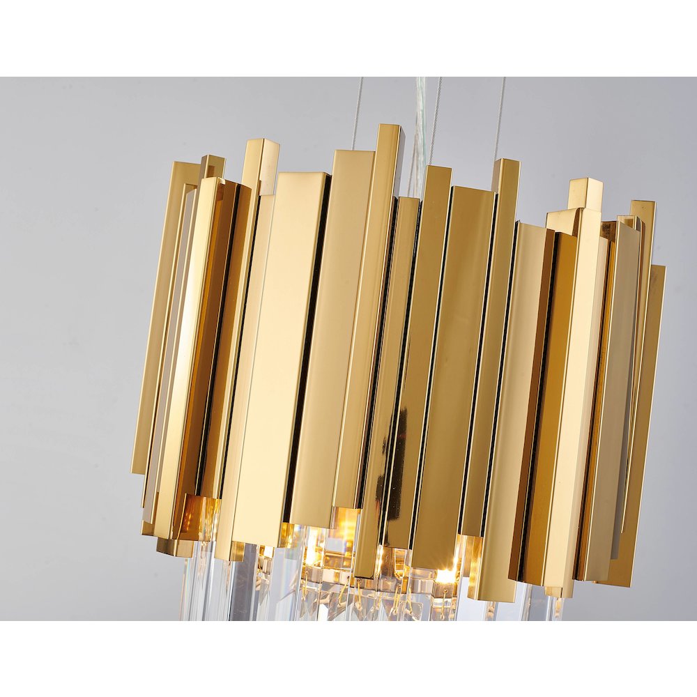 4-Light Gold Stainless Steel Pendant With Clear Crystals