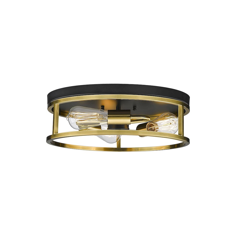 3-Light Black And Gold Metal Flush Mount