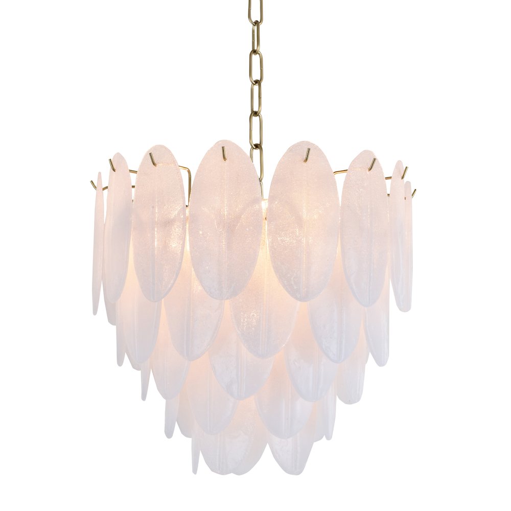 9-Light Brass Chandelier With Frosted Petal Glass