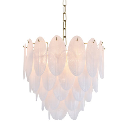 9-Light Brass Chandelier With Frosted Petal Glass
