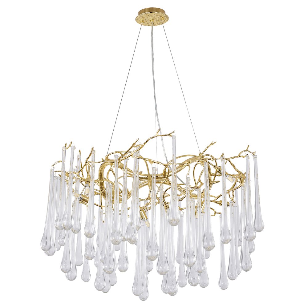 12-Light Gold Solid Brass Chandelier With Clear Glass Drops