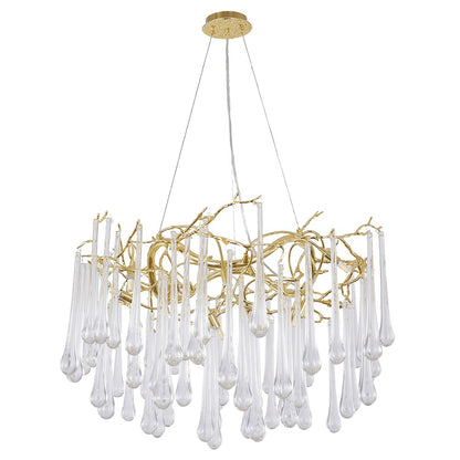 12-Light Gold Solid Brass Chandelier With Clear Glass Drops