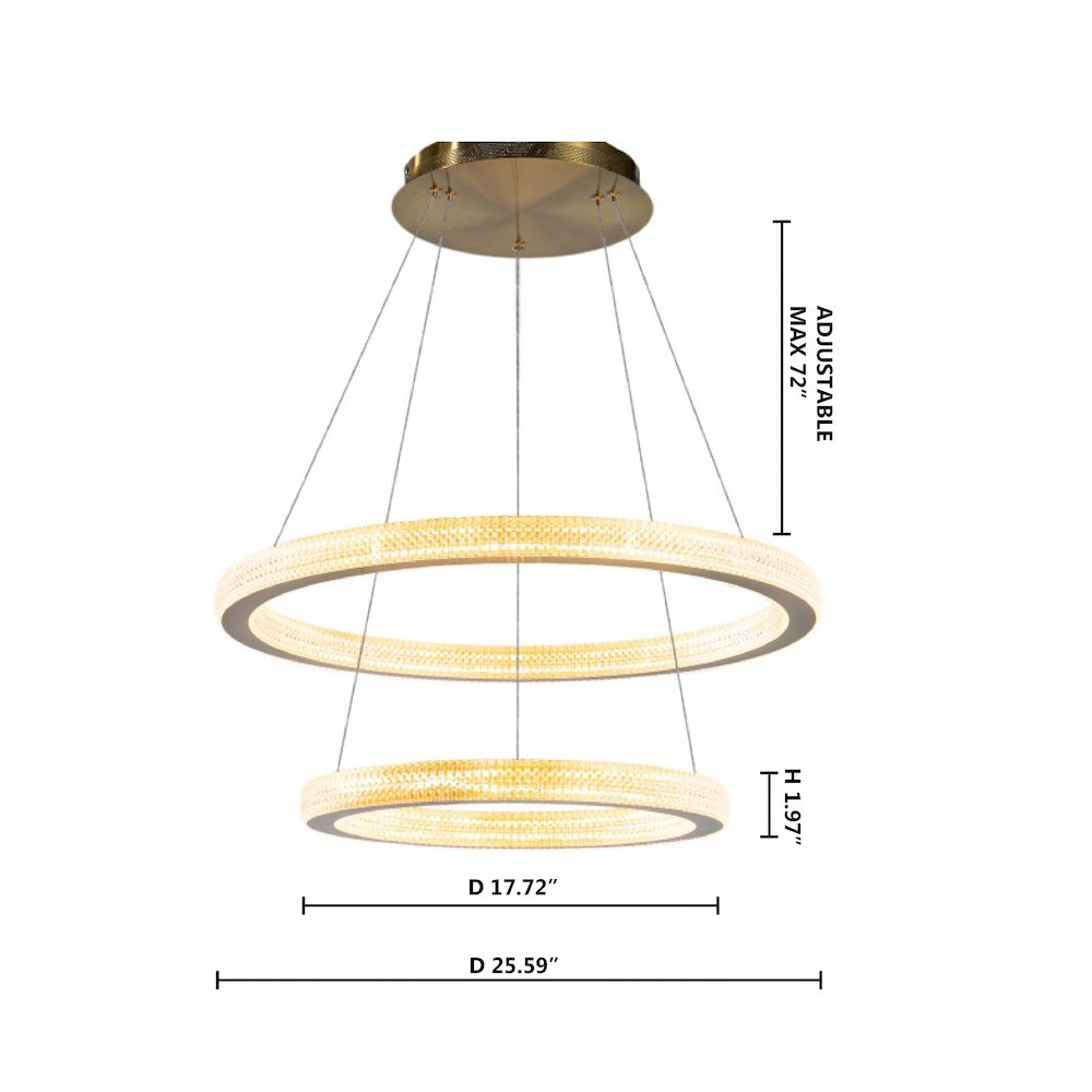 2-Light Sand Gold LED Chandelier With Acrylic Diffusers