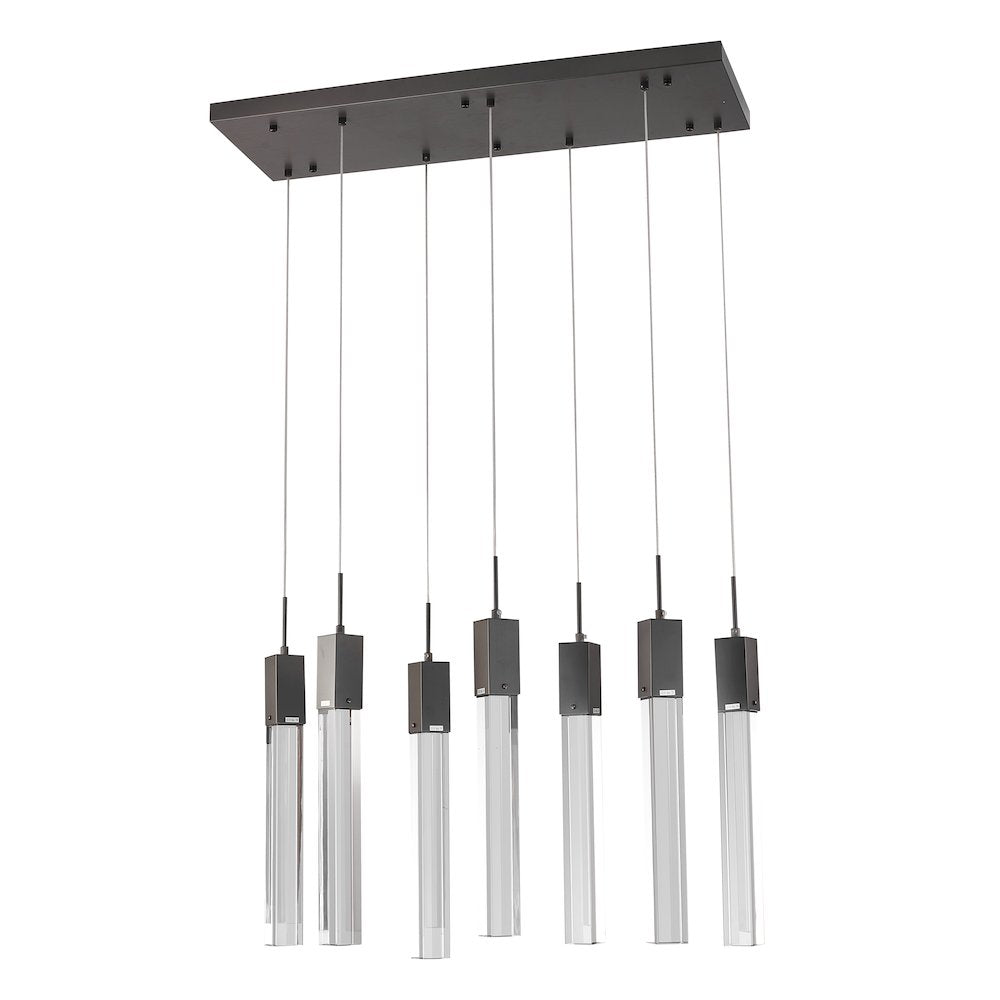 7-Light Matte Black Island Lighting With A Clear Bubble Crystal