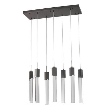 7-Light Matte Black Island Lighting With A Clear Bubble Crystal