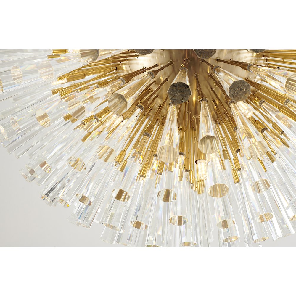 30-Light Brass Iron Chandelier With Clear Crystal Spikes