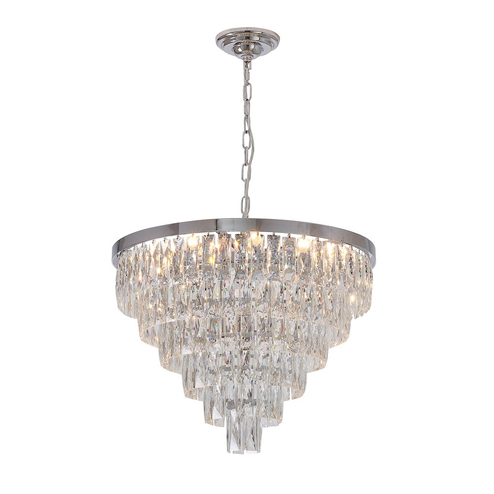 14-Light Chrome Metal Chandelier With Clear Crystals