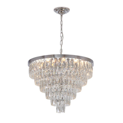 14-Light Chrome Metal Chandelier With Clear Crystals