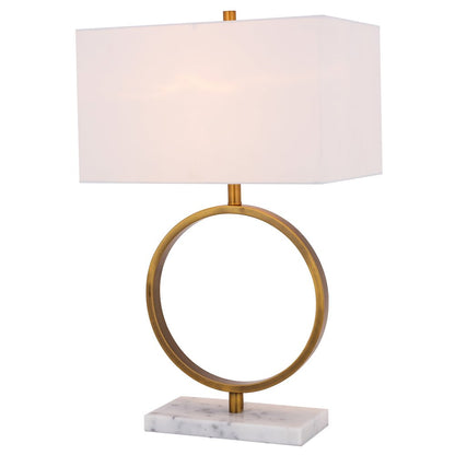 1-Light Gold Table Lamp With A Marble Base And A Drum Shade